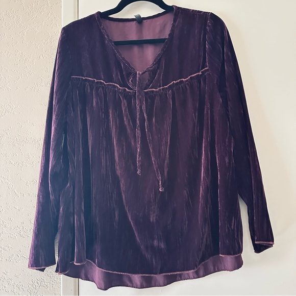 Lapis Tops - Lapis Deep Purple Velvet Blouse Large